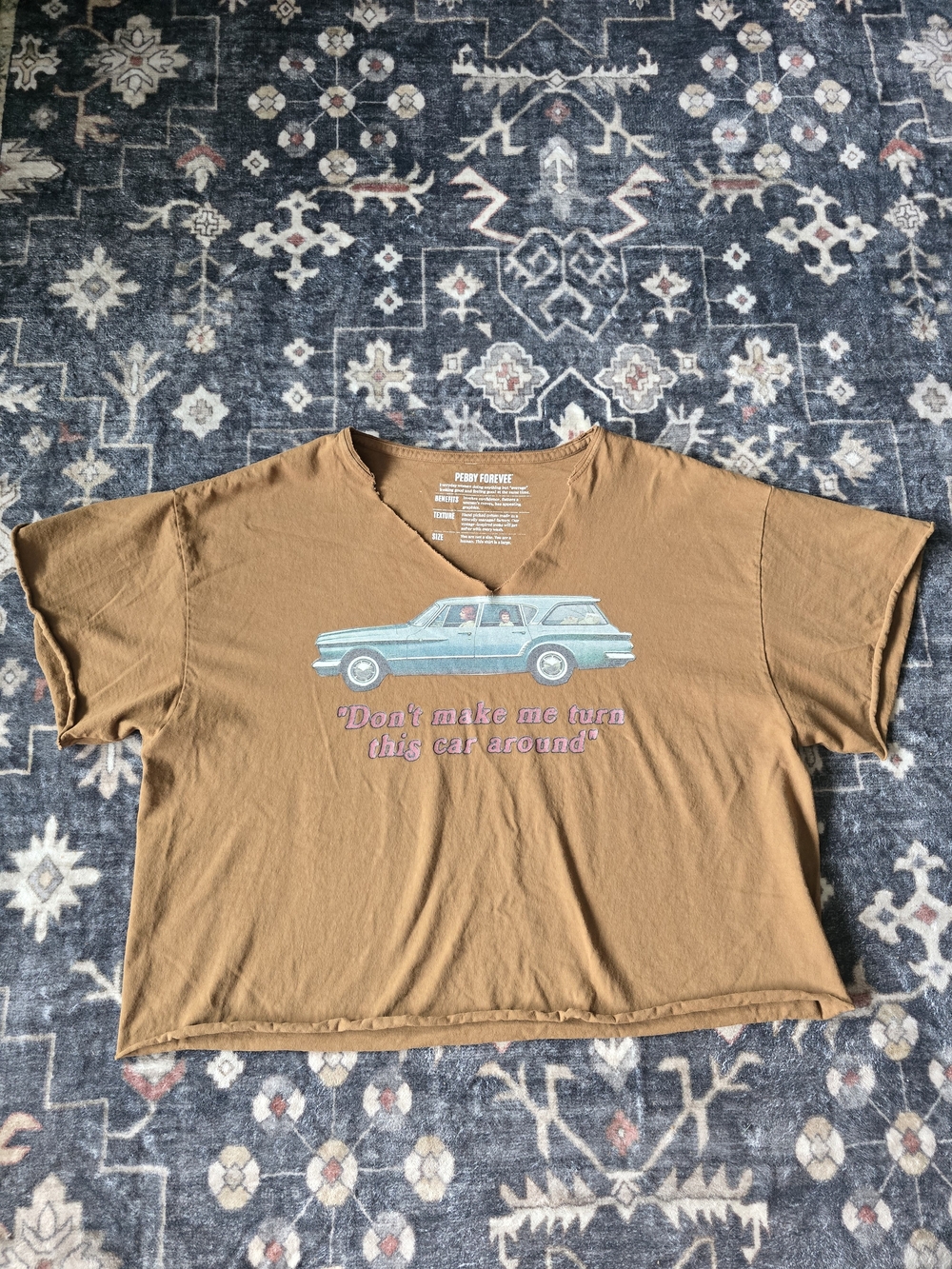 Pebby Forevee Cropped Tee with Blue Station Wagon Graphic